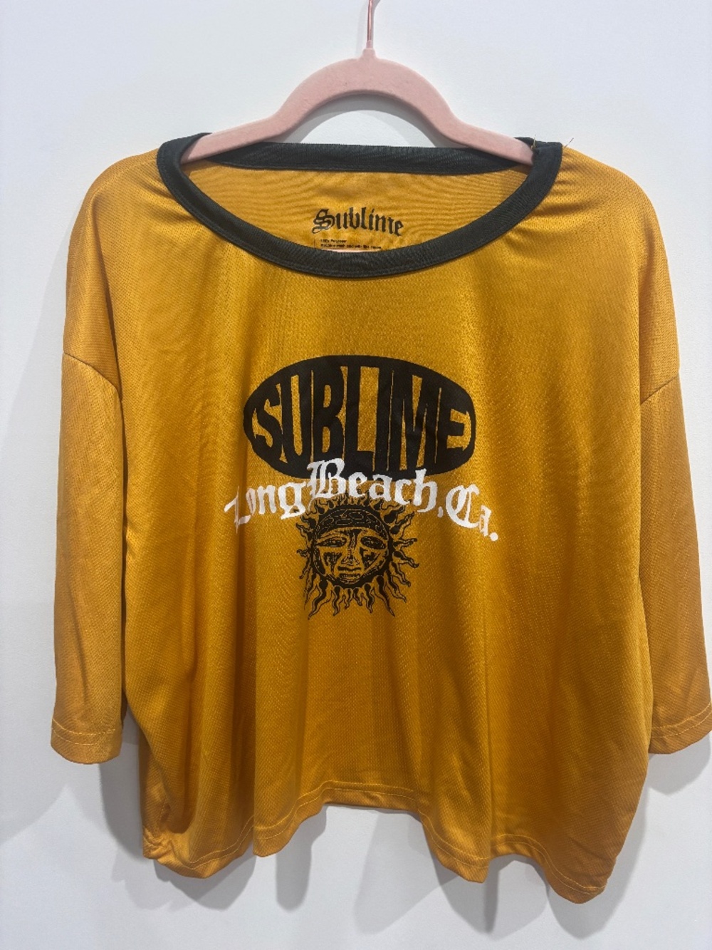 Sublime Long Beach Crop Tee XL Mustard Yellow Mesh Band Graphic Ringer Shirt